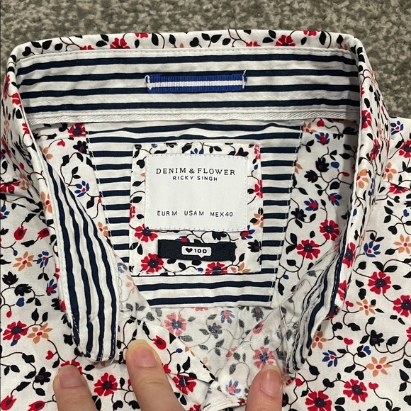 Denim & Flower Men's Floral Button Down Shirt - White and Red - Picture 2 of 4